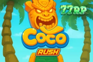Tampilan visual slot Coco Rush dengan tema pulau tropis dan simbol koin emas.